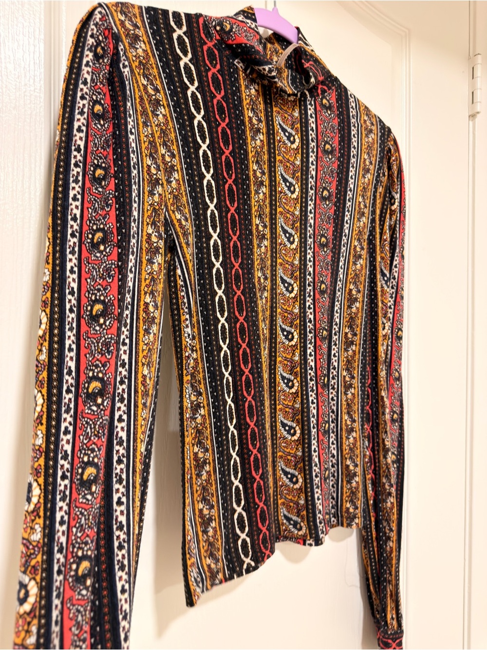 Free People XS Boho Paisley Tie Sleeve Long Sleeve Top Festival - Picture 6 of 7